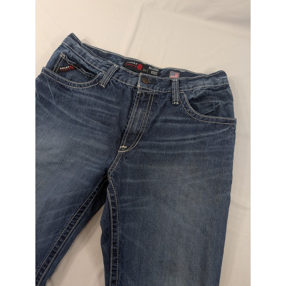 Ariat FR M4 Low Rise Straight Jeans Mens 34x30 Blue Medium Wash Work Denim